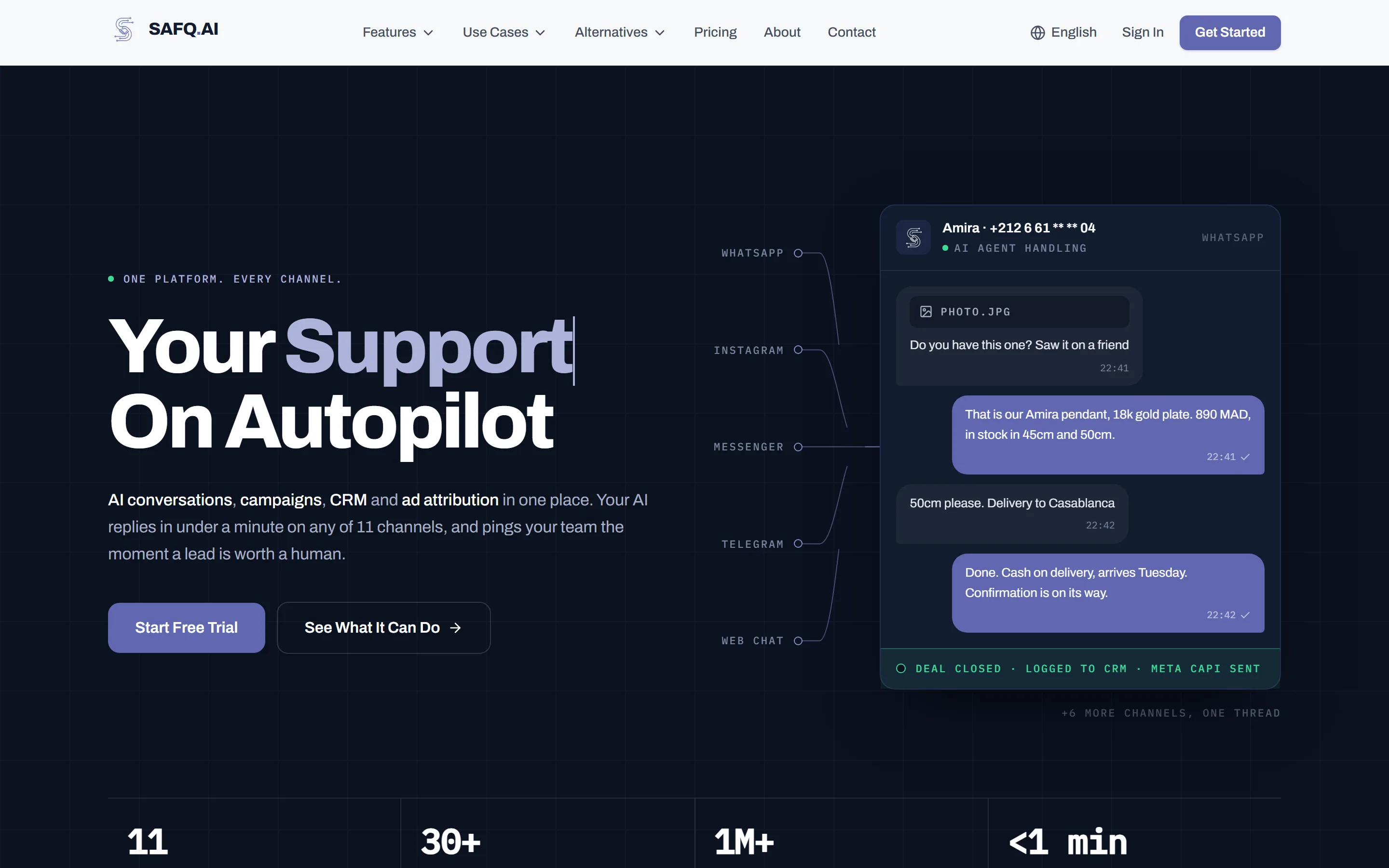 safq.ai — SaaS product serving six enterprise clients. Stripe billing, NextAuth v5, Prisma, and a dashboard over the AI orchestration backend. Built and run solo.